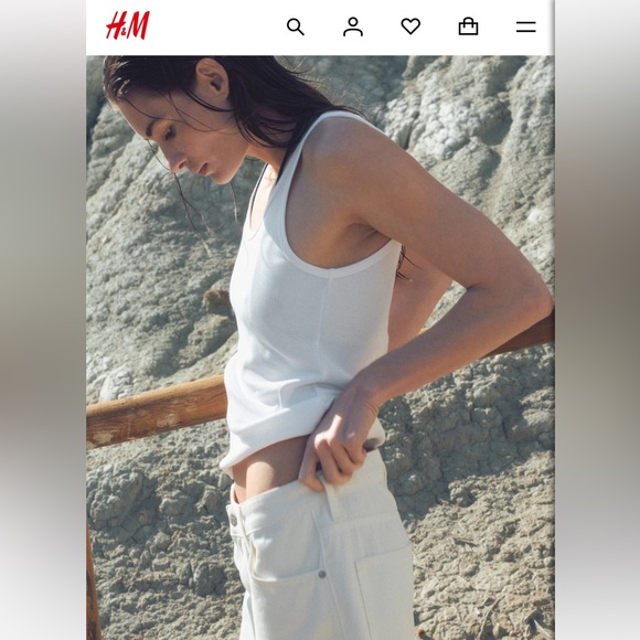 H&M White Ribbed Tank Top (S) - Picture 2 of 3